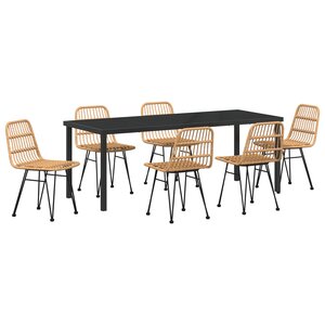 vidaXL Ensemble de dinette de jardin 7 pièces brun poly rotin