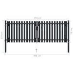 vidaXL Portail de clôture à double porte Acier 306x125 cm Anthracite