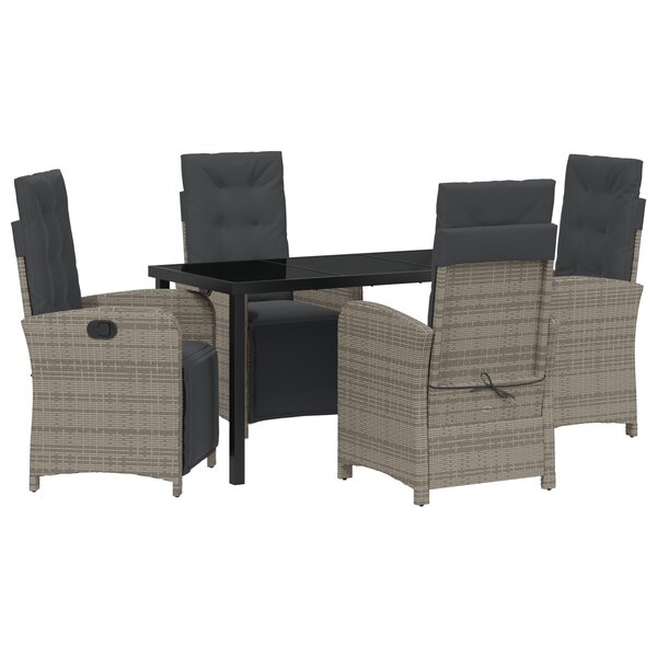 Set de salle à manger de jardin 5 pièces avec coussins en poly rotin gris vidaXL