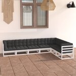 vidaXL Salon de jardin 7 Pièces avec coussins blanc bois de pin massif