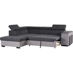 Canapé d'angle gauche convertible + coffre 5 places - Tissu gris - 271 x 220 x 77 cm