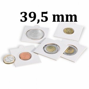 Cadres cartonnés autocollant pour monnaies jusqu'à 39 5mm. Paquet - 100 étuis