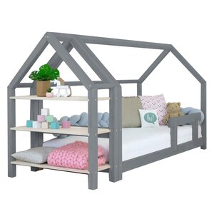 Lit cabane avec étagère 120 x 190 gris et naturel