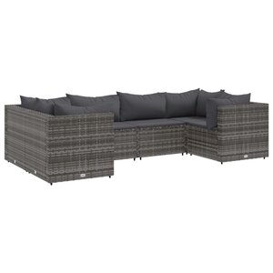 vidaXL Salon de jardin 6 Pièces avec coussins Gris Résine tressée