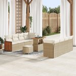 Ensemble de Canapé de Jardin de 11 Pièces avec Coussins Beige Poly Rattan Acacia