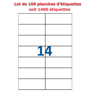 Lot de 100 Planches étiquettes autocollantes sur feuille A4 : 105 x 42 3 mm (14 étiquettes par feuille)