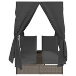 Transat double vidaXL avec toit et rideaux en poly rattan gris