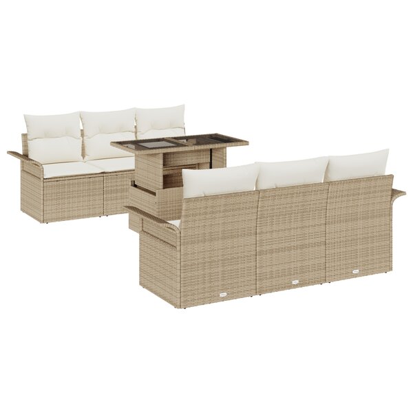 vidaXL Ensemble de canapé de jardin 7 pièces beige poly rotin