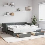 vidaXL Lit de jour avec gigogne et tiroirs gris foncé 100x200 cm tissu