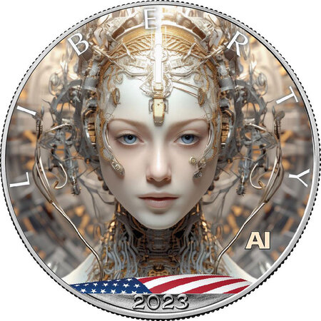 Pièce de monnaie en Argent 1 Dollar g 1 Millésime 2023 Artificial Intelligence USA CYBER WOMAN