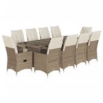 vidaXL Ensemble de bistro de jardin 11 Pièces coussins beige poly rotin