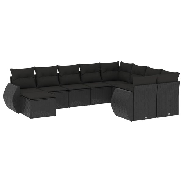 vidaXL Salon de jardin 10 Pièces avec coussins noir résine tressée