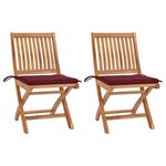 vidaXL Chaises de jardin lot de 2 coussins rouge bordeaux Teck massif