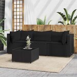 vidaXL Salon de jardin 4 Pièces avec coussins Noir Résine tressée
