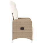 vidaXL Chaise inclinable de jardin avec coussins beige résine tressée