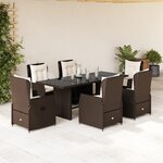 vidaXL Ensemble à manger de jardin et coussins 7 Pièces marron rotin