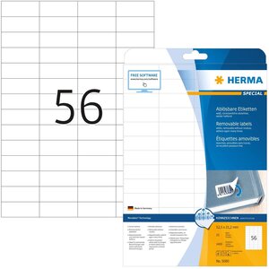 Etiquettes superprint,52,5x21,2mm, détachables, blanches, sur 25 feuilles a4 herma