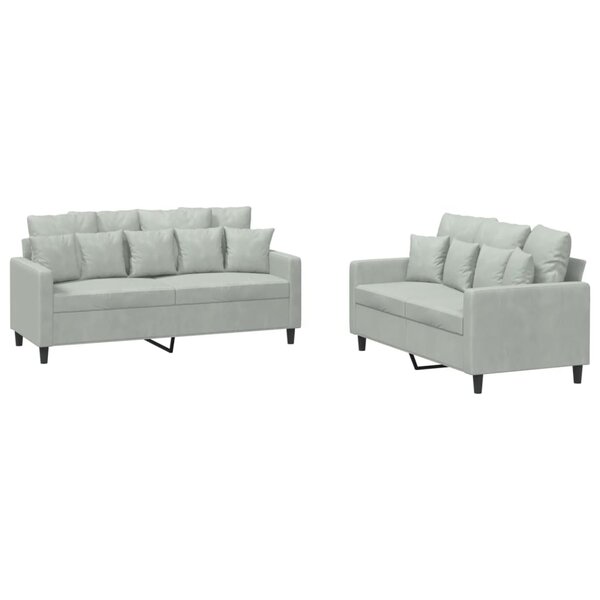 vidaXL Ensemble de canapés 2 Pièces avec coussins Gris clair Velours