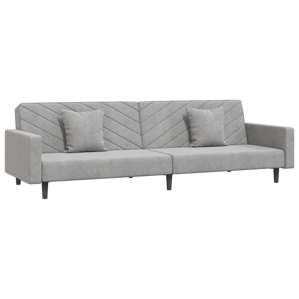 vidaXL Canapé-lit à 2 places avec deux oreillers Gris clair Velours