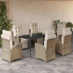 vidaXL Ensemble à manger de jardin et coussins 7 Pièces beige poly rotin