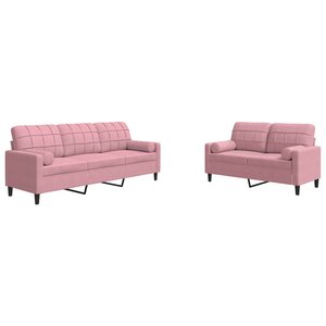 vidaXL Ensemble de canapés 2Pièces et coussins et traversins rose velours