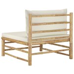 vidaXL Canapé central de jardin avec coussins blanc crème Bambou