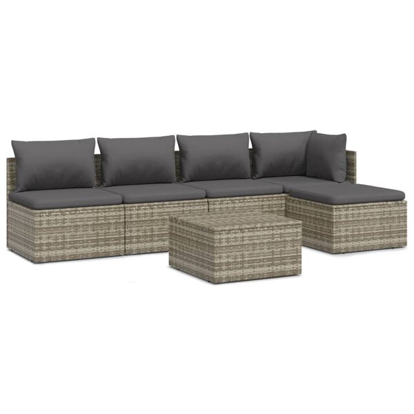 vidaXL Salon de jardin 6 Pièces avec coussins Gris Résine tressée