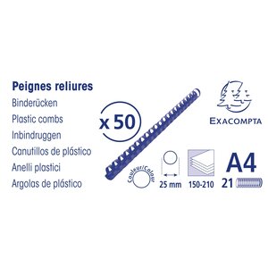 Boite 50 Reliures Spirales Plastique 25mm - Noir - Exacompta