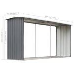 vidaXL Abri de stockage de bois Acier galvanisé 330x92x153 cm Gris