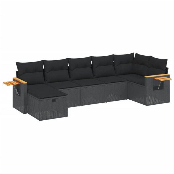 vidaXL Salon de jardin 7 Pièces avec coussins noir résine tressée