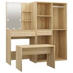 vidaXL Ensemble de coiffeuse avec LED Chêne Sonoma Bois d'ingénierie