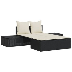 vidaXL Chaise longue double avec coussins noir résine tressée