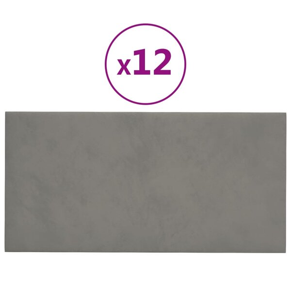 vidaXL Panneaux muraux 12 Pièces Gris clair 60x30 cm Velours 2 16 m²