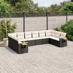 vidaXL Salon de jardin 10 Pièces avec coussins noir résine tressée