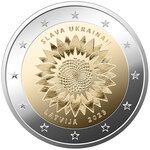 Pièce de monnaie 2 euro commémorative Lettonie 2023 BU – Un tournesol pour l’Ukraine