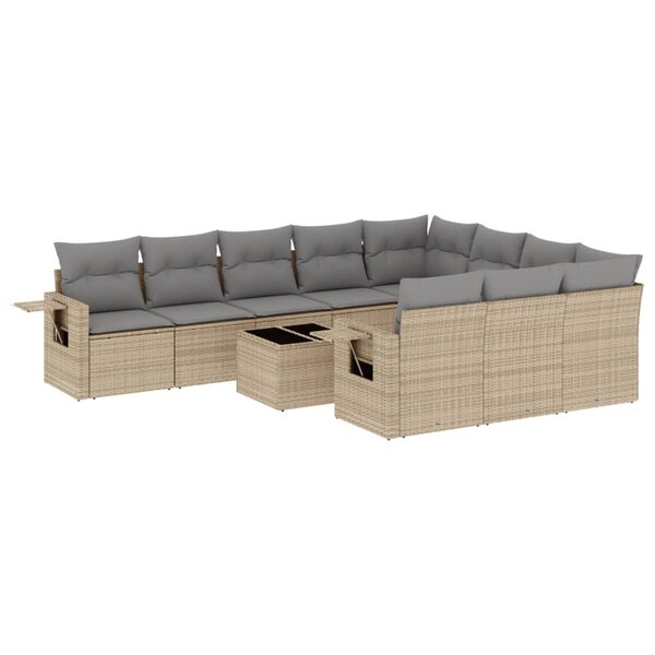 vidaXL Salon de jardin 11 Pièces avec coussins beige résine tressée