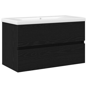 Meuble sous lavabo vidaXL avec vasque intégrée Chêne noir Bois d'ingénierie