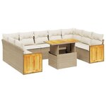 vidaXL Salon de jardin avec coussins 10 Pièces beige résine tressée