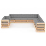 vidaXL Salon de jardin 11 Pièces avec coussins Bois de pin massif