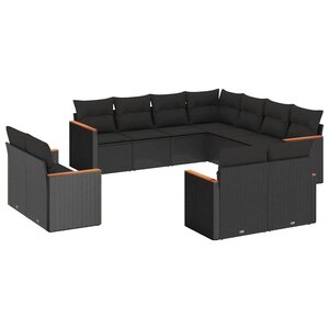 vidaXL Salon de jardin 11 Pièces avec coussins noir résine tressée