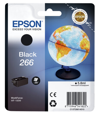 Epson cartouche noire globe 266 wf-100w 266 cartouche dencre noir capacite standard 250 pages 1-pack rf-am blister