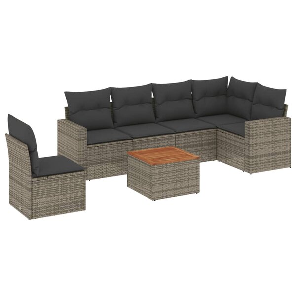 vidaXL Salon de jardin avec coussins 7 Pièces gris résine tressée