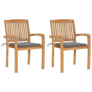 vidaXL Chaises de jardin lot de 2 et coussins gris Bois de teck massif