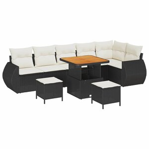 vidaXL Ensemble de canapé de jardin 9 Pièces Noir et Crème Poly Rattan