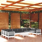 vidaXL Salon de jardin 11 Pièces avec coussins blanc bois de pin