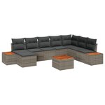 vidaXL Ensemble de Canapé de Jardin de 9 Pièces avec Coussins Gris en Rattan Poly Acacia