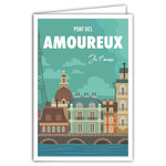 Carte Je t'aime Pont des Amoureux avec Enveloppe pour Couple Homme Femme - Format 17x11 5cm Paris Ville Romantique Tour Eiffel Capitale Française Rétro Vintage LOVE Bleue