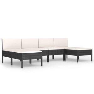 vidaXL Salon de jardin 6 Pièces avec coussins Résine tressée Noir