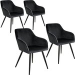 Lot de 4 chaises pieds noir siège de salon cuisine salle à manger design élégant velours noir 08_0000080