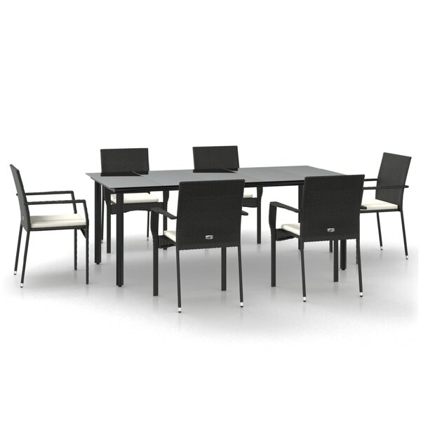 vidaXL Ensemble à manger de jardin coussins 7Pièces Noir Résine tressée